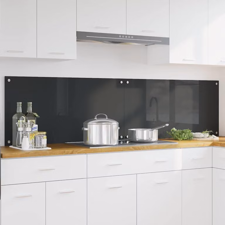 Set di 2 piastrelle per paraschizzi da cucina vidaXL in vetro lucido, Grigio/Nero, L: 100 cm, H: 50 cm