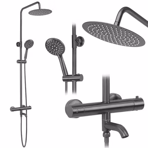 Rea - Set Doccia Da Incasso Titanio Lungo, + Box, Termostato, 34,5X26,5X117Cm