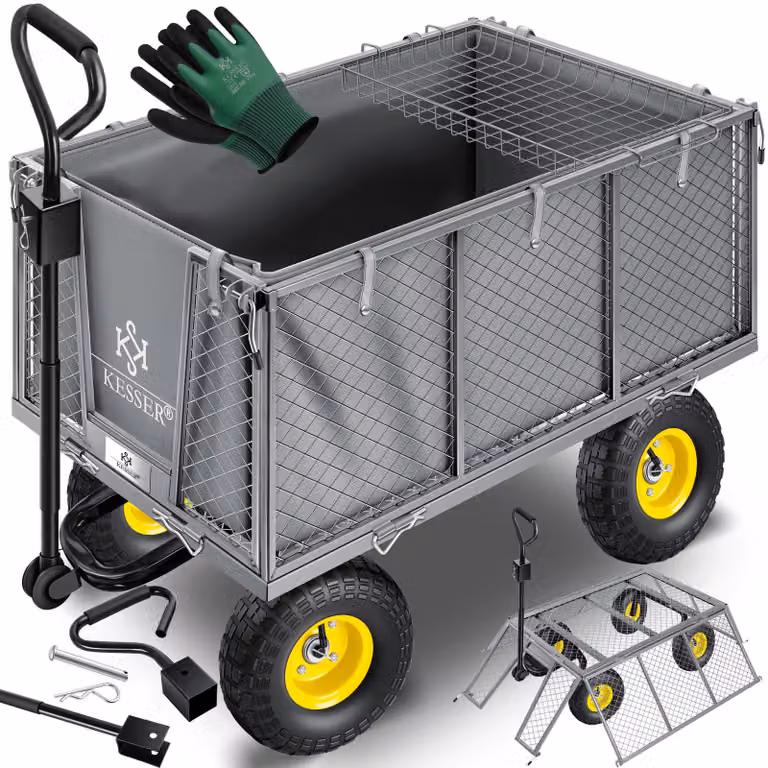 Carrello da giardino KESSER® con portata di 550 kg, carrello da trasporto, carrello da giardino con telone rimovibile, carrello porta-attrezzi, carrello a mano, versatile, guanti inclusi