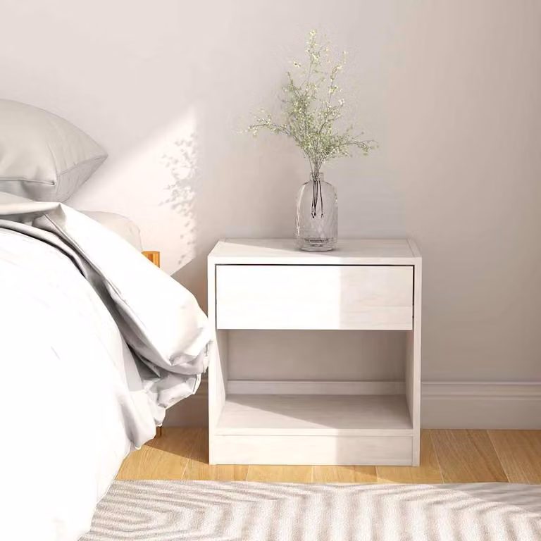 Comodino vidaXL in legno massello di pino bianco lacquered L: 40 cm, P: 31 cm, H: 40 cm