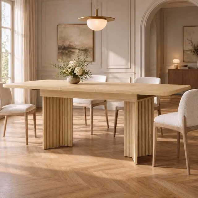 Tavolo da pranzo allungabile 120-160x80 cm in MDF effetto legno con gambe a V scanalate
