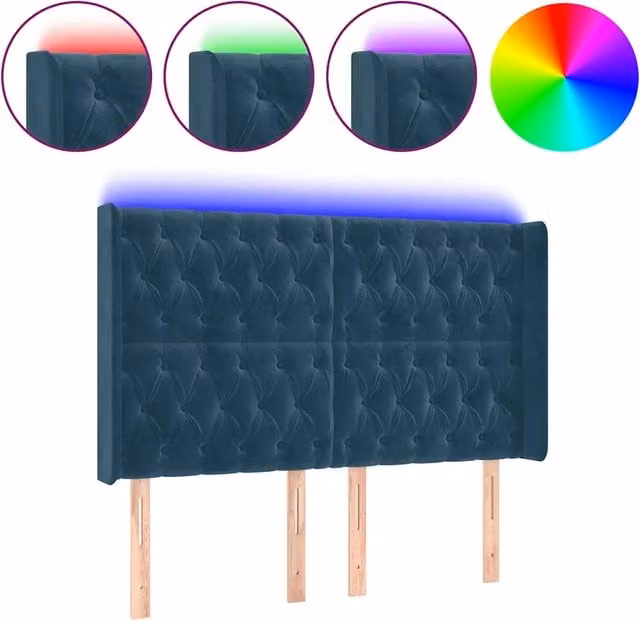 Testiera | Testata a LED Blu Scuro 147x16x118/128 cm in Velluto