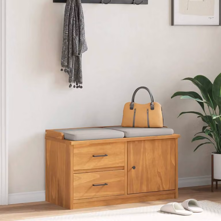 Panca da corridoio e porta scarpe vidaXL SANDNES in legno di pino e acacia, stile rustico, marrone e beige, L 87 cm x P 40 cm x H 50 cm