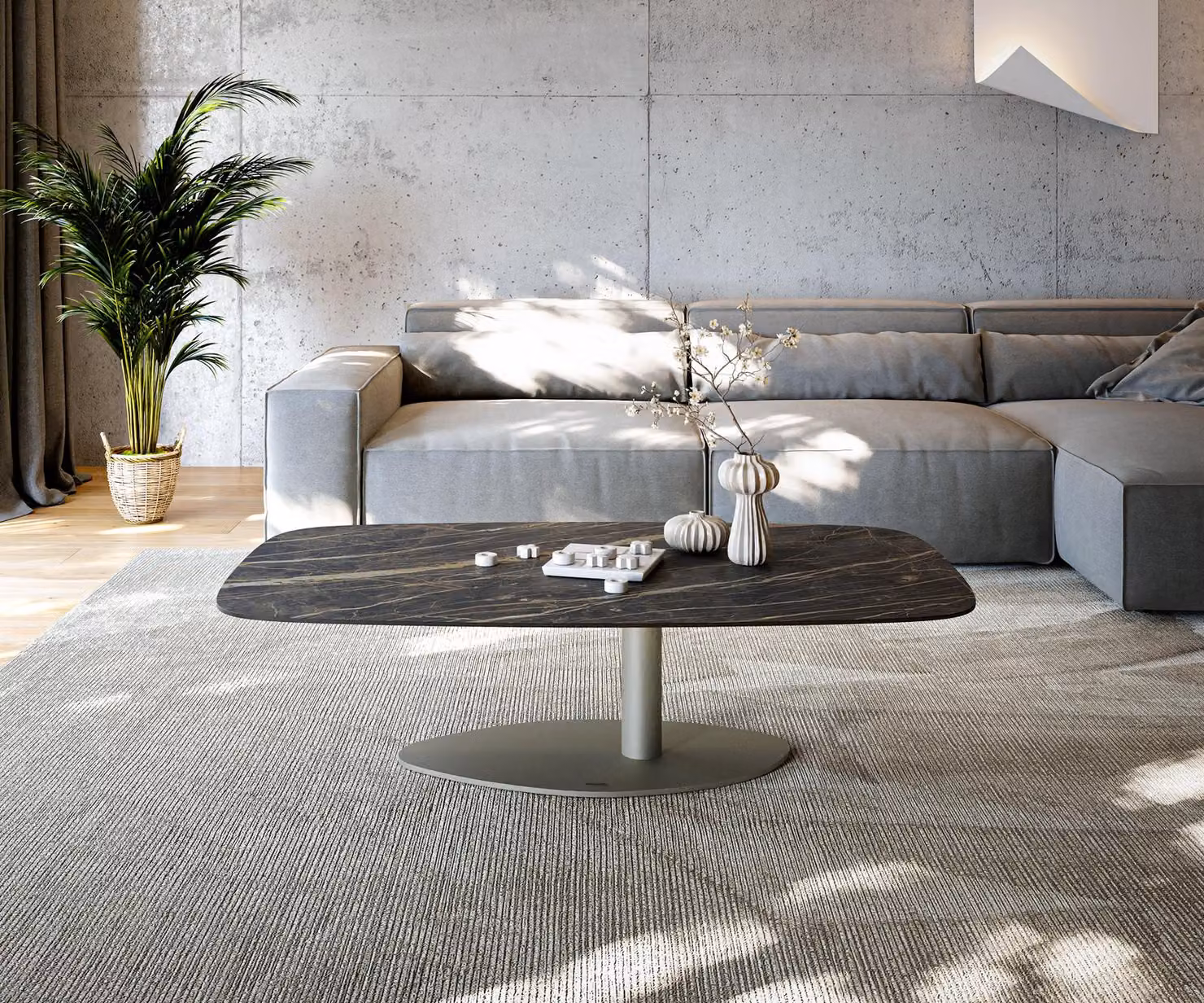 DELIFE Tavolino Edge Boot 140x80 cm Vetroceramica Laminam® Noir Desir Marrone Vibany Finitura effetto metallo Titanio