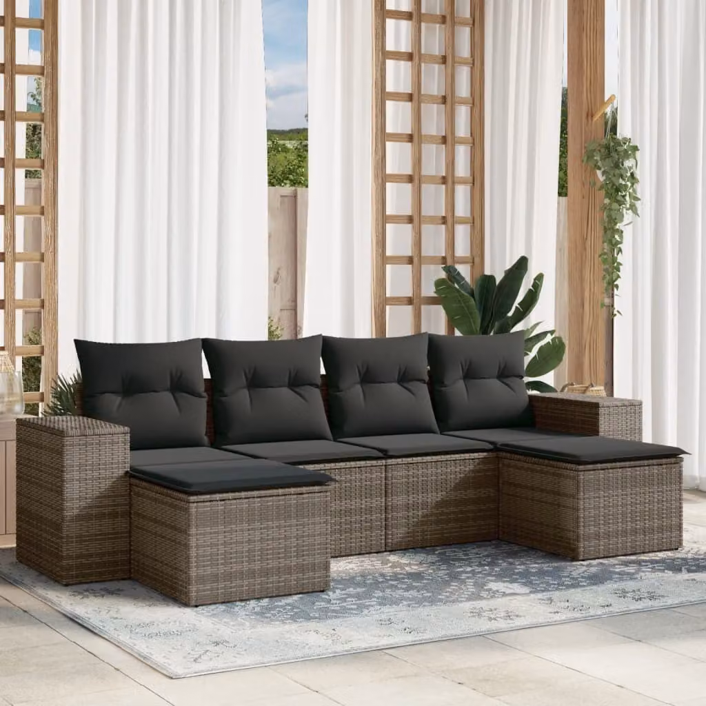 Maison Exclusive - Set Divano da Giardino 6 pz con Cuscini Grigio in Polyrattan