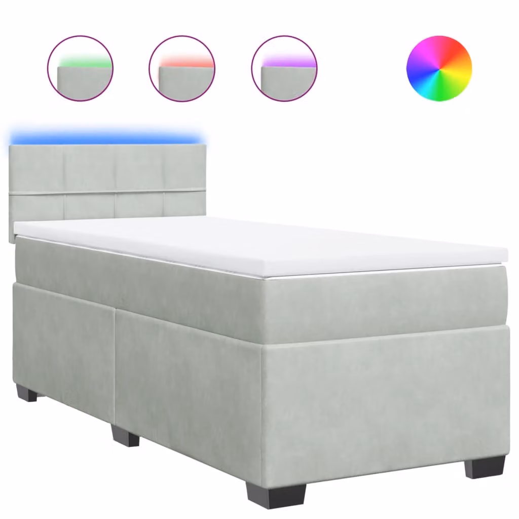 Giroletto a Molle con Materasso Grigio Chiaro 90x200 cm Velluto