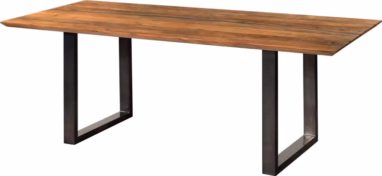 MASSIVMOEBEL24 | Tavolo da pranzo in legno di acacia e resina epossidica nera 240x100x76 laccato natur / gambe a U antracite lucido EPOXY
