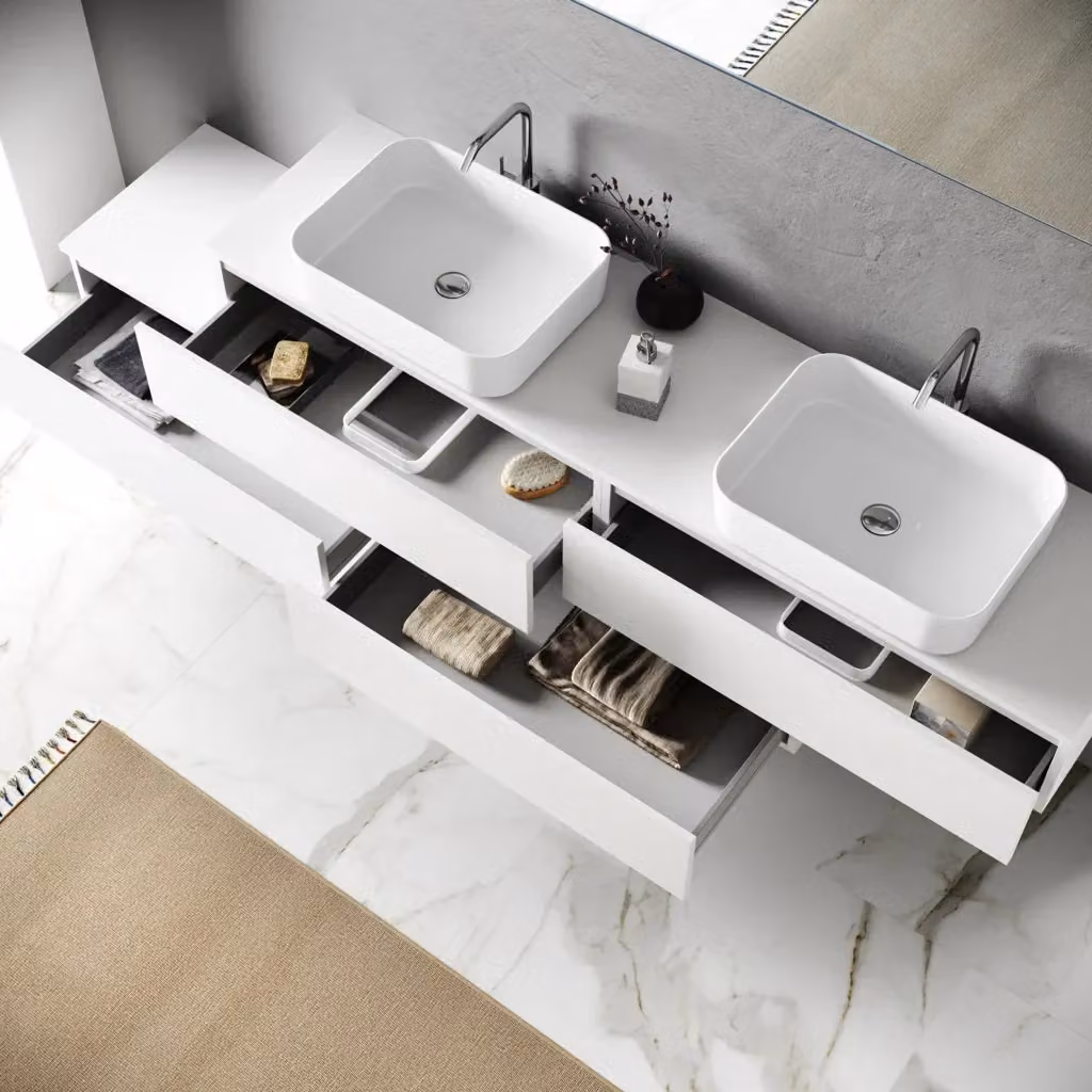Composizione bagno con doppio lavabo ASTRA bianco 9 pezzi con mobile lavabo e pensile specchio – 2