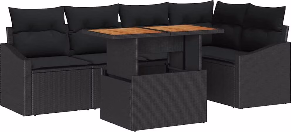 Set da Pranzo per Giardino con cuscino 6 pcs Nero e Marrone