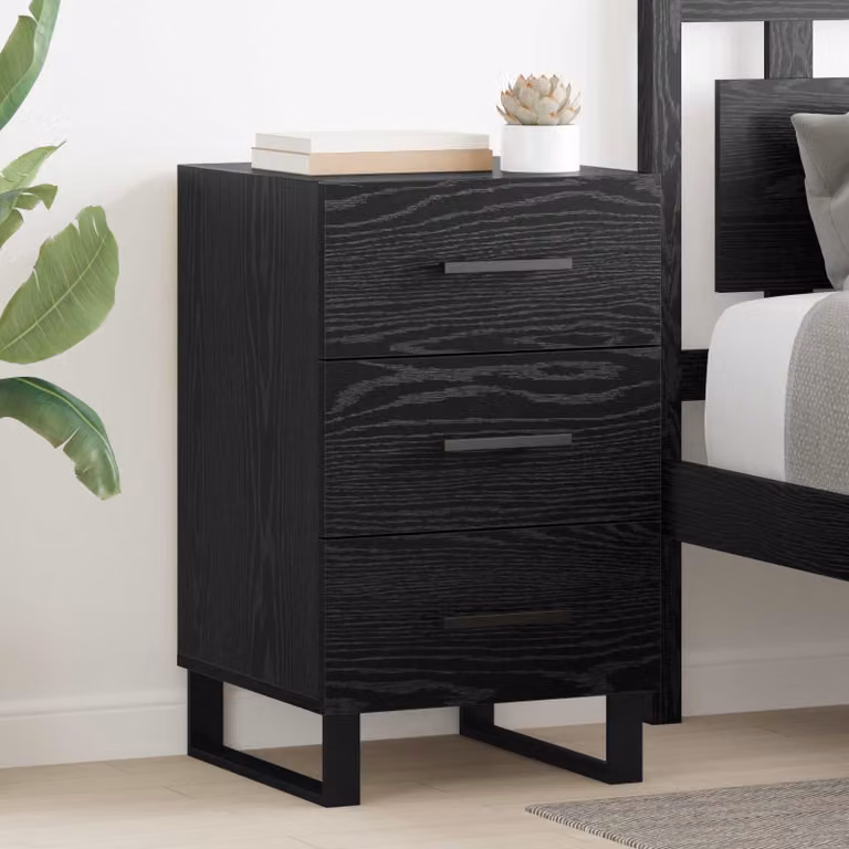 vidaXL Armadio da Notte in MDF e Metallo, Rovere e Nero Opaco, L 40 cm x P 40 cm x H 66 cm