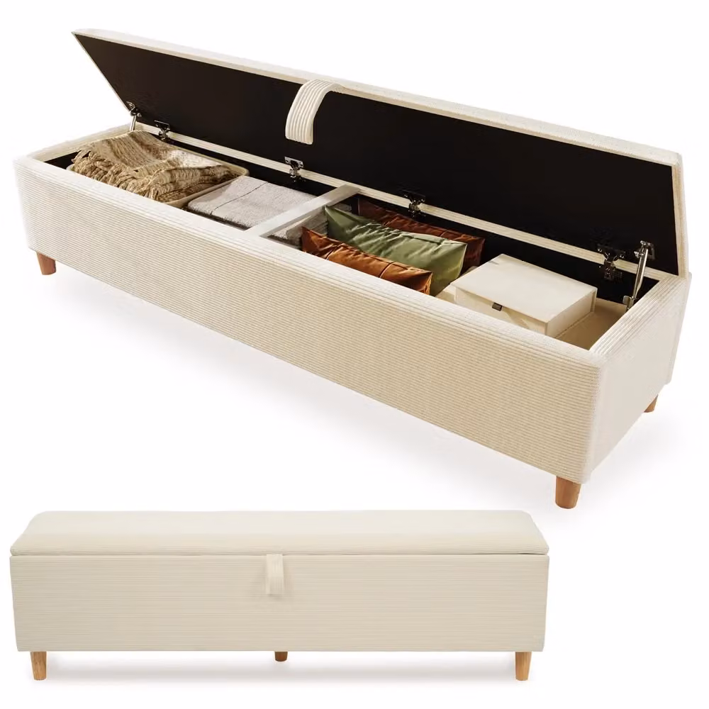 Panca letto con contenitore Minimal beige in tessuto L: 175 cm, P: 38 cm – 2