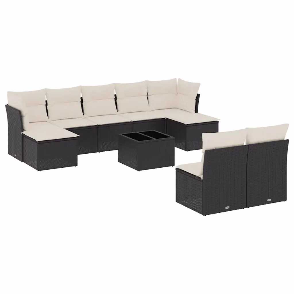 vidaXL Set Divani da Giardino 10pz in Polyrattan Nero con Cuscini e Tavolino da Esterno – 2