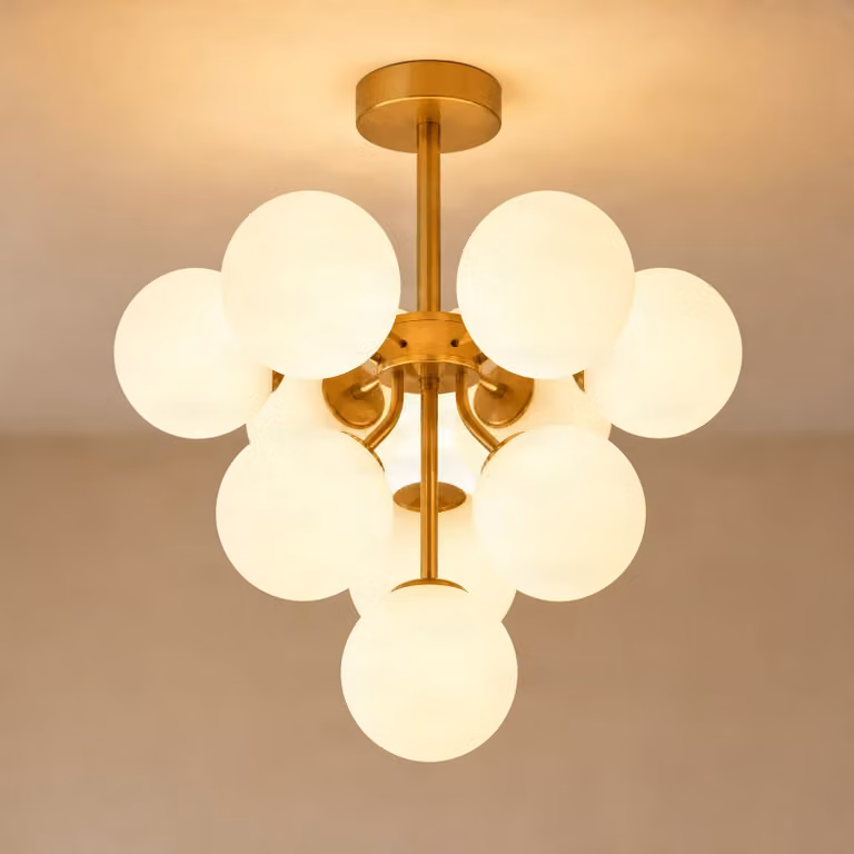 Plafoniera soffitto Peyton Lucande, dimmerabile, Ottone / Oro, Soggiorno / Sala da pranzo, Vetro, Design, Plafoniera