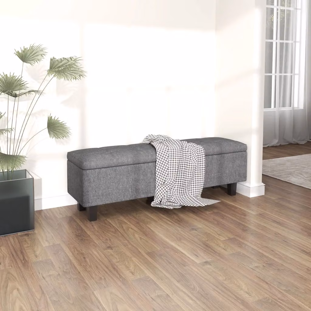 Panca contenitore REDOM in legno e tessuto grigio con dimensioni L: 138 cm, P: 40 cm, H: 45 cm – 2
