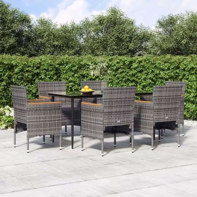 Set da Pranzo da Giardino 7 pz con Cuscini Grigio e Nero 3156645