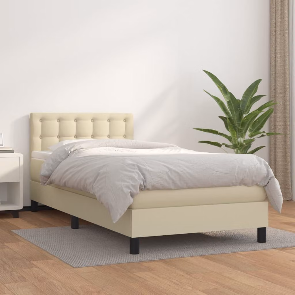 The Living Store Letto a molle con materasso crema 100x200 cm in Pelle finta