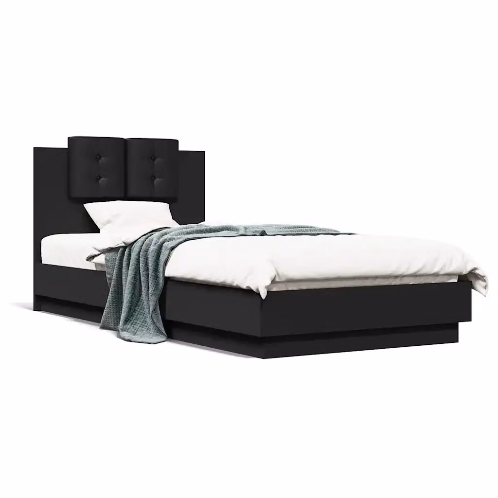 vidaXL Giroletto con Testiera in Legno Multistrato e Finta Pelle Nero 90x200 cm – 2
