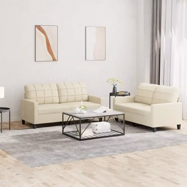 Set di 2 divani moderni vidaXL in similpelle beige con cuscini inclusi