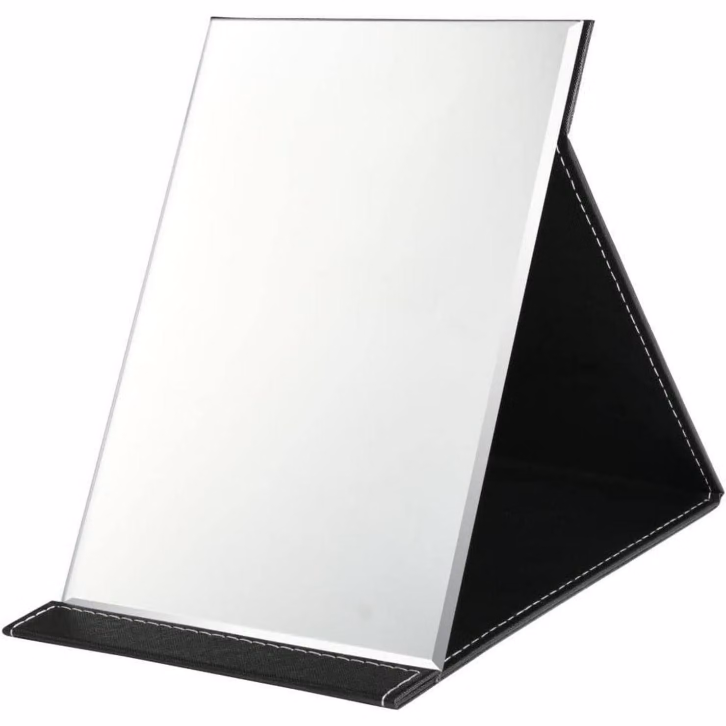 Specchio da trucco pieghevole, extra grande, 26 x 18 cm, nero, in ecopelle, con vetro HD
