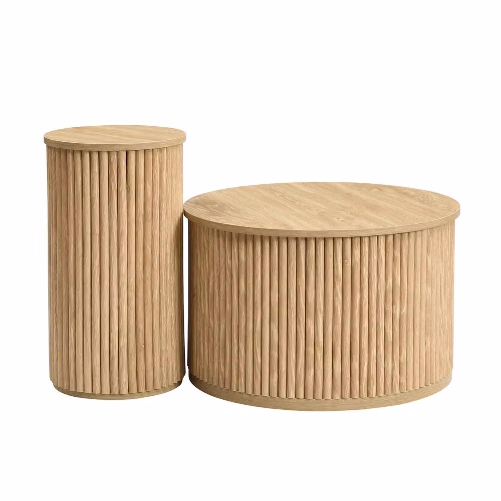 Tavolino da caffè rotondo doppio Minimal in legno marrone per soggiorno con design moderno e finitura opaca – 2