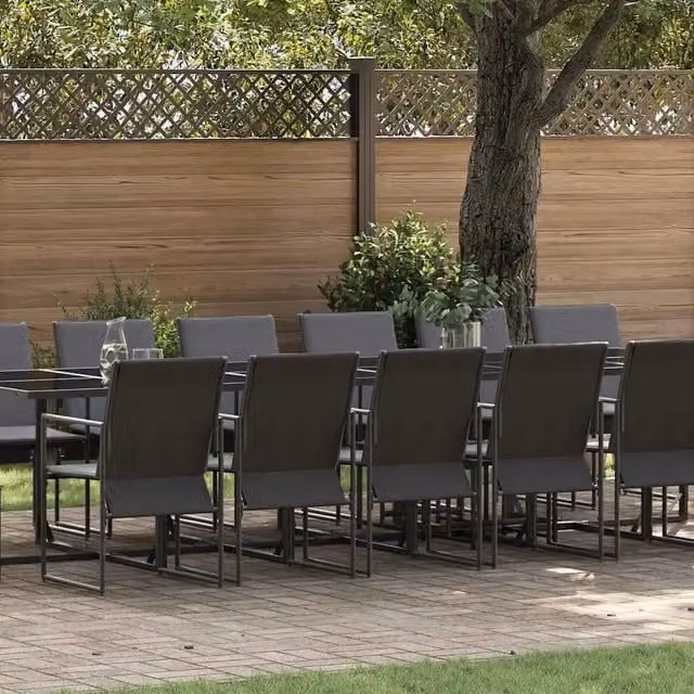 Set da pranzo per giardino vidaXL da 17 pezzi in acciaio antracite e vetro nero opaco