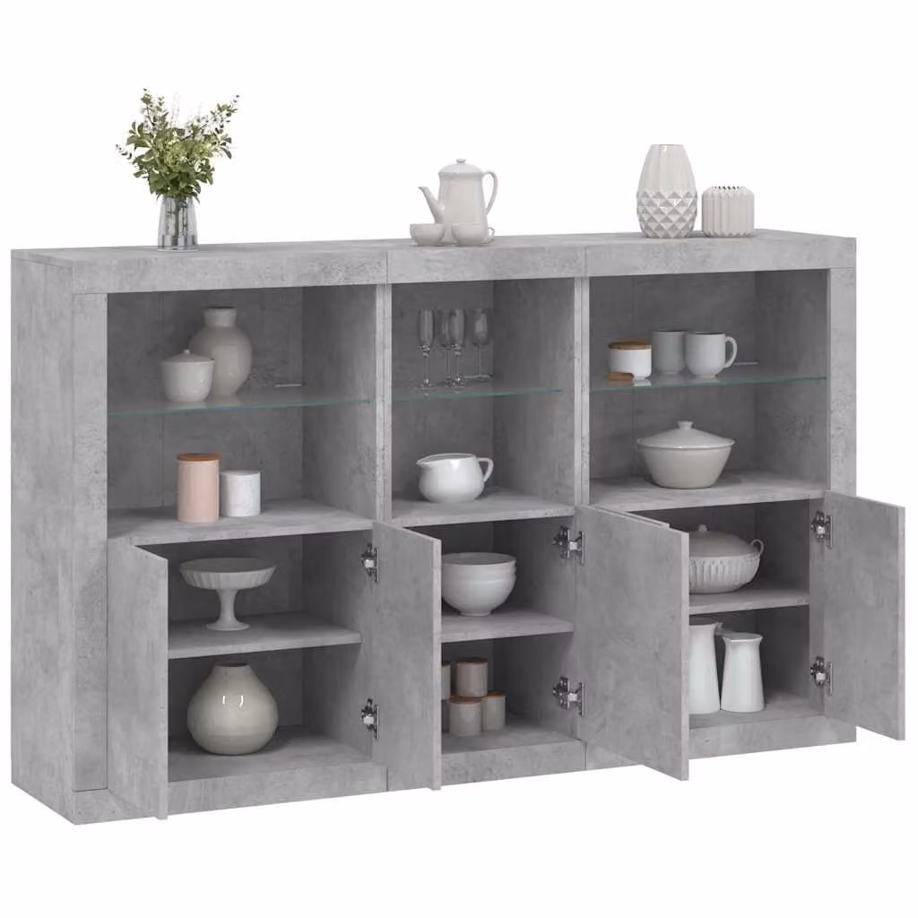 Credenza moderna vidaXL con luci LED integrate in grigio cemento L: 162 cm, P: 37 cm, H: 100 cm – 1
