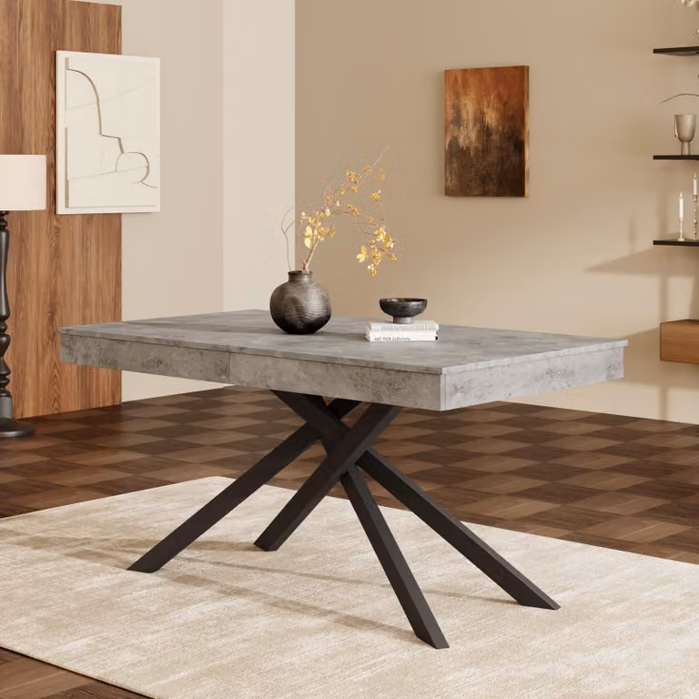 okwish Tavolo da pranzo rettangolare allungabile con struttura a gambe incrociate, tavolo pieghevole da soggiorno con gambe in metallo per 6-8 persone, grigio