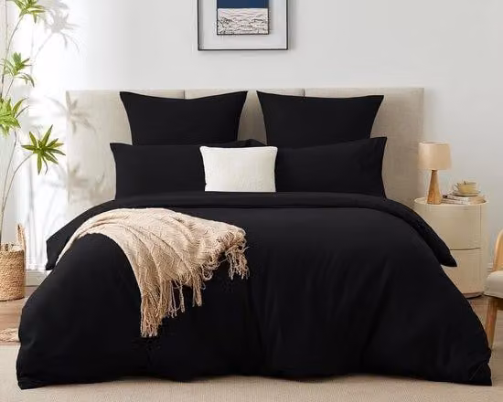 Set di lenzuola in microfibra morbida Ibenzoa®, 140 x 200 cm, 2 pezzi, colore nero – include 2 federe 65 x 65 cm, con chiusura a zip