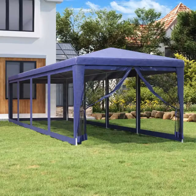 Tenda per feste vidaXL con 10 pareti laterali in rete blu L: 12 m, P: 3 m, H: 2,6 m