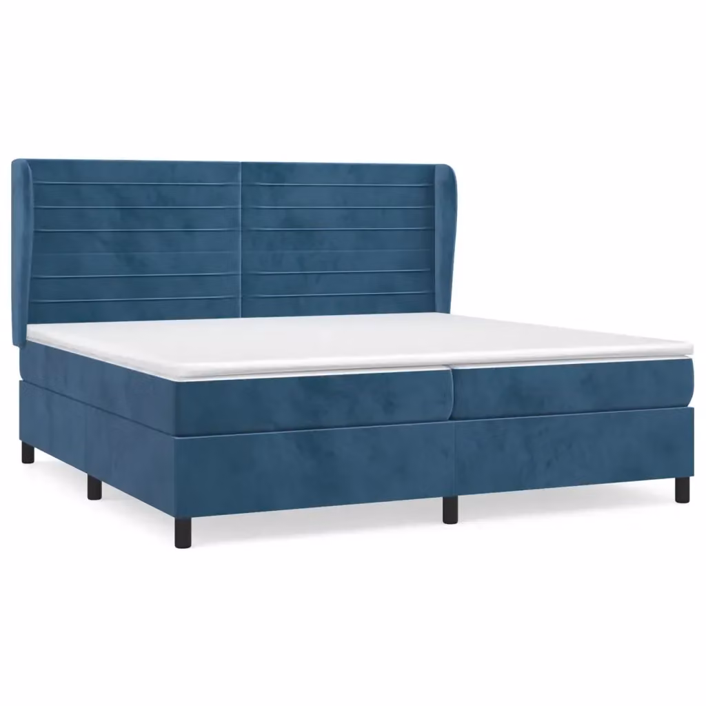 Letto Ibrido con Giroletto a Molle e Materasso vidaXL in Velluto Blu e Bianco L/P/H: 200 x 200 x 128 cm – 2