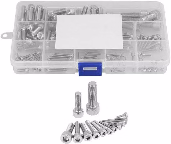 Set di viti a testa esagonale in acciaio inossidabile M2,5, M3, M4, M5, M6, M8 - 135 pezzi - Argento