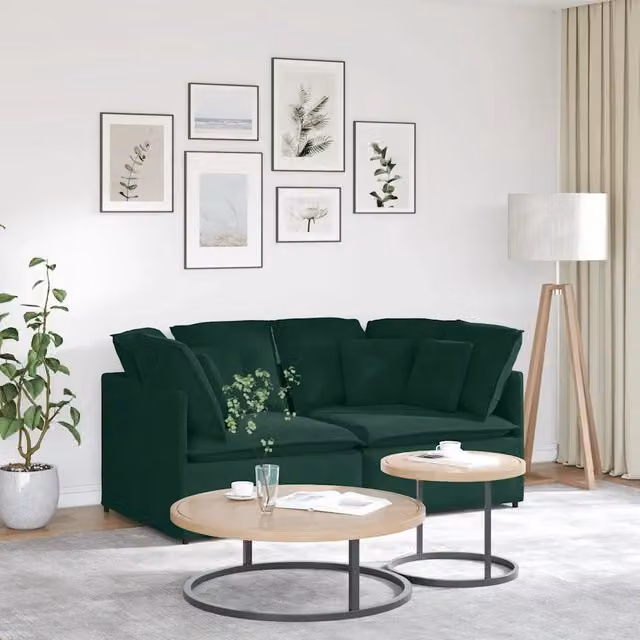 Divano Modulare con Cuscini in Velluto Verde Scuro 3321251