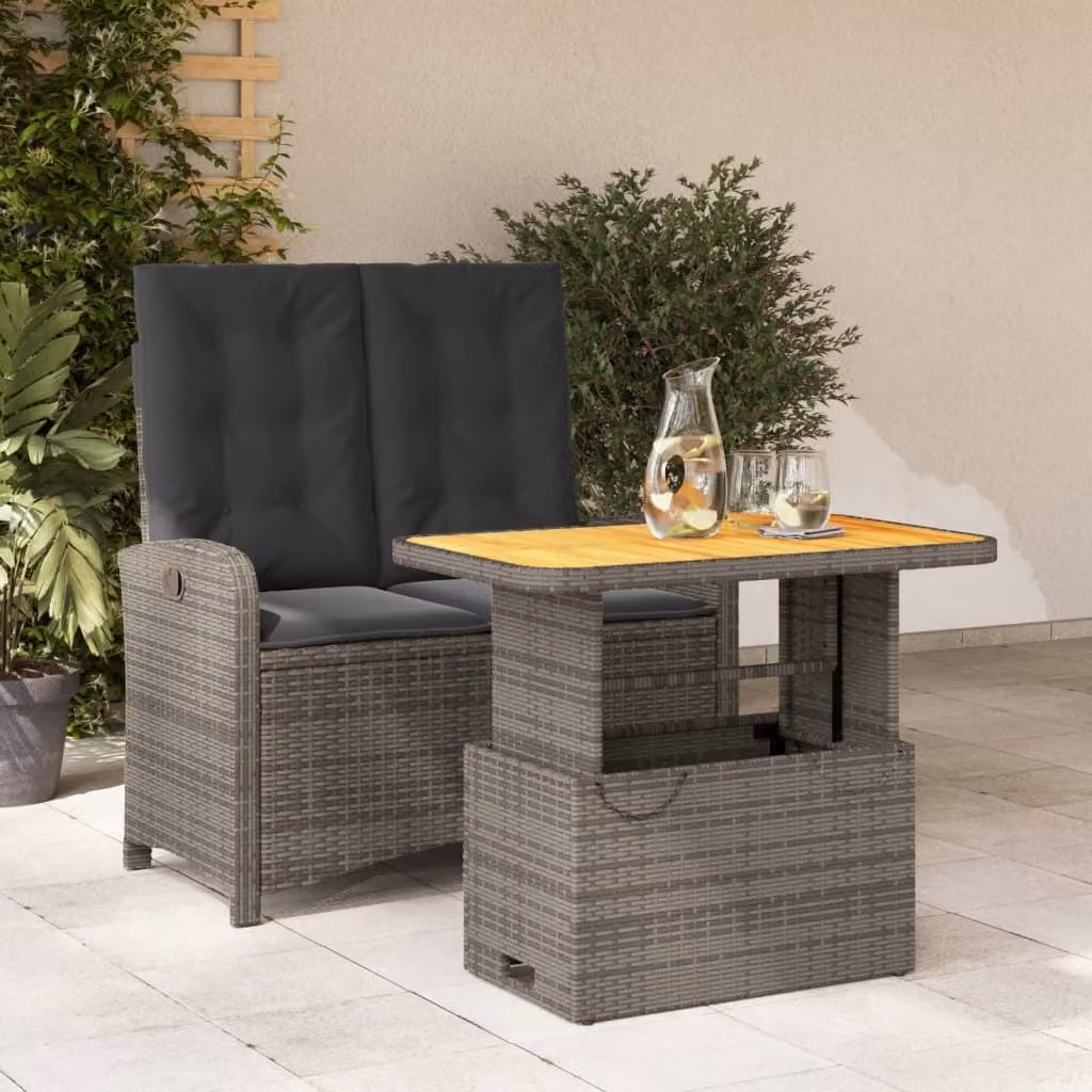 Maison Exclusive - Set da Pranzo da Giardino 2 pz con Cuscini in Polyrattan Grigio