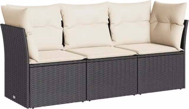 Set Divani da Giardino 3 pz | Set Salotto da Giardino con Cuscini in Polyrattan Nero