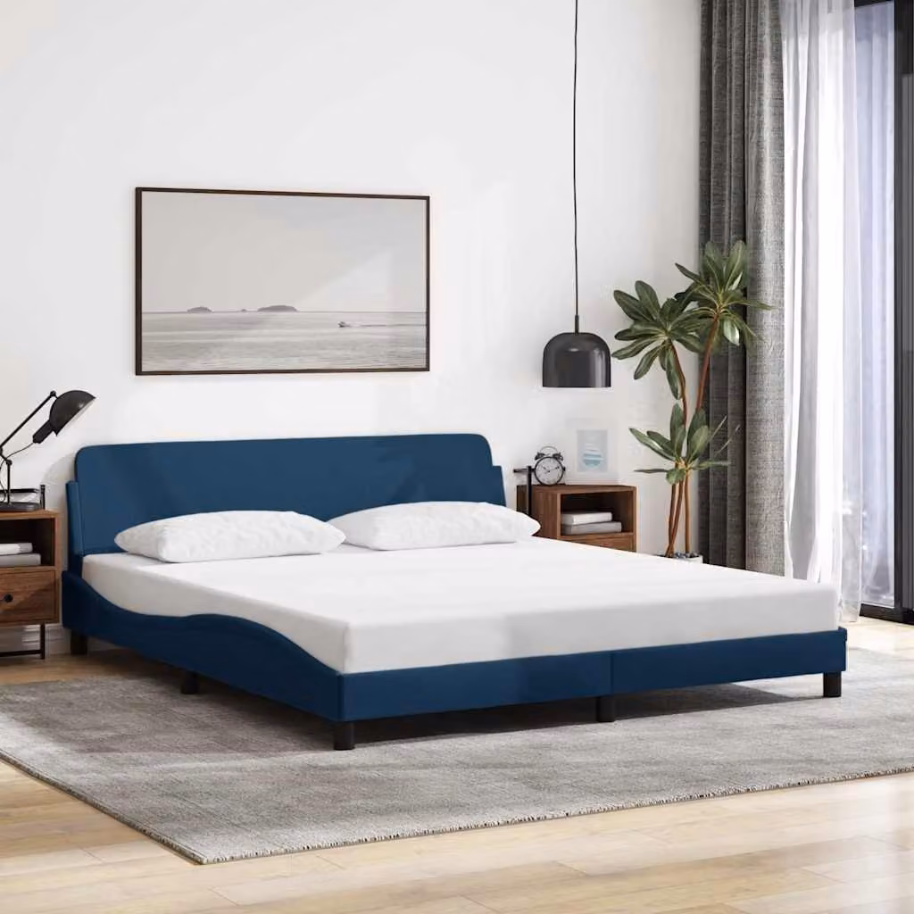 Giroletto con Testiera Dover vidaXL in Tessuto Blu L: 180 cm, P: 200 cm, H: 185 cm