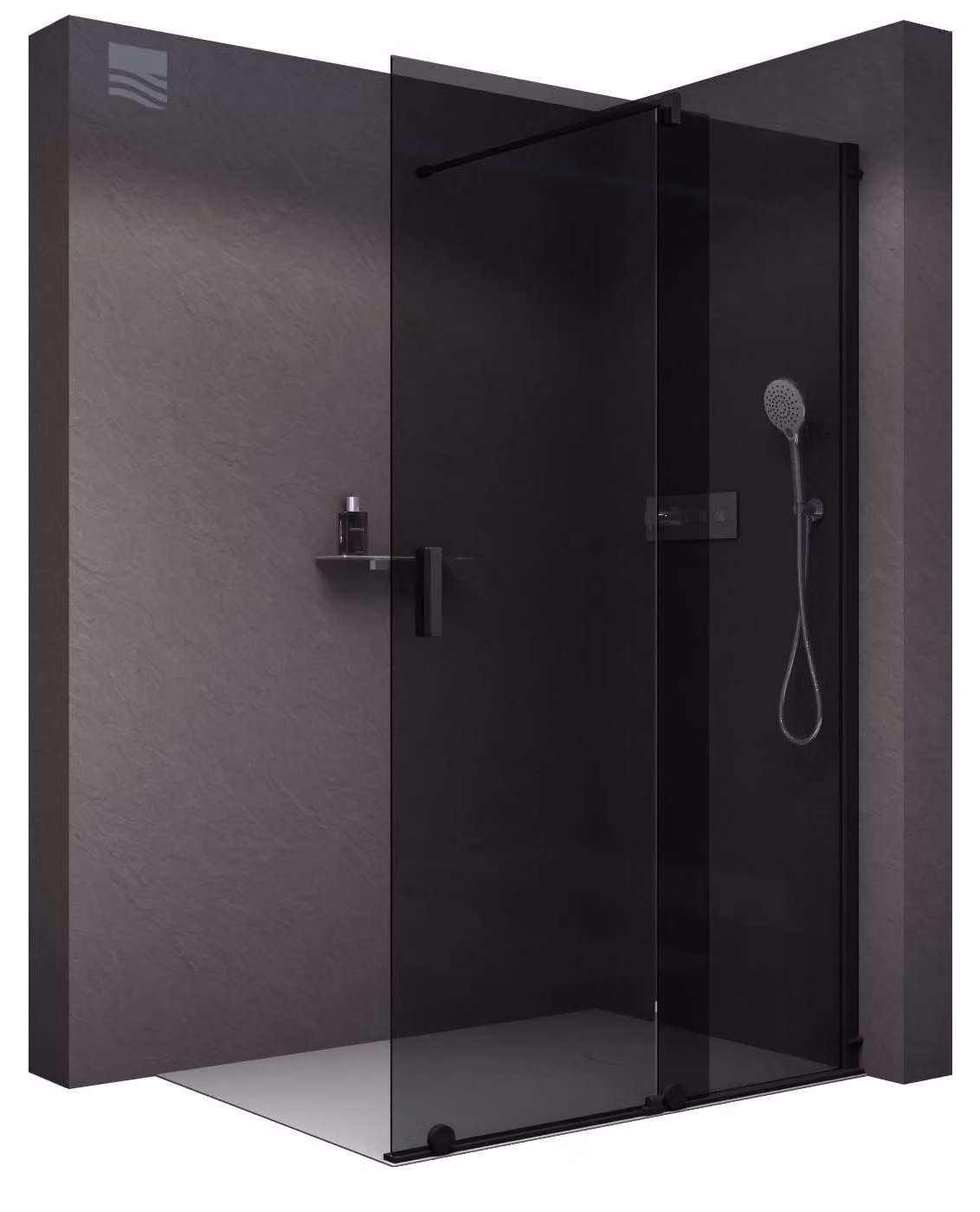 Box doccia walk-in - Porta scorrevole - 170 cm - Vetro grigio - Profili in alluminio nero