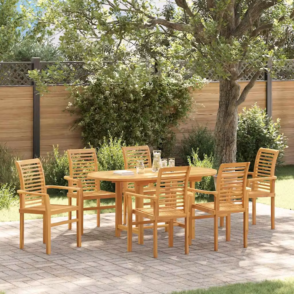 Set da pranzo per giardino e terrazzo vidaXL in legno di teak marrone, 7 pezzi, tavolo rettangolare estensibile – 1