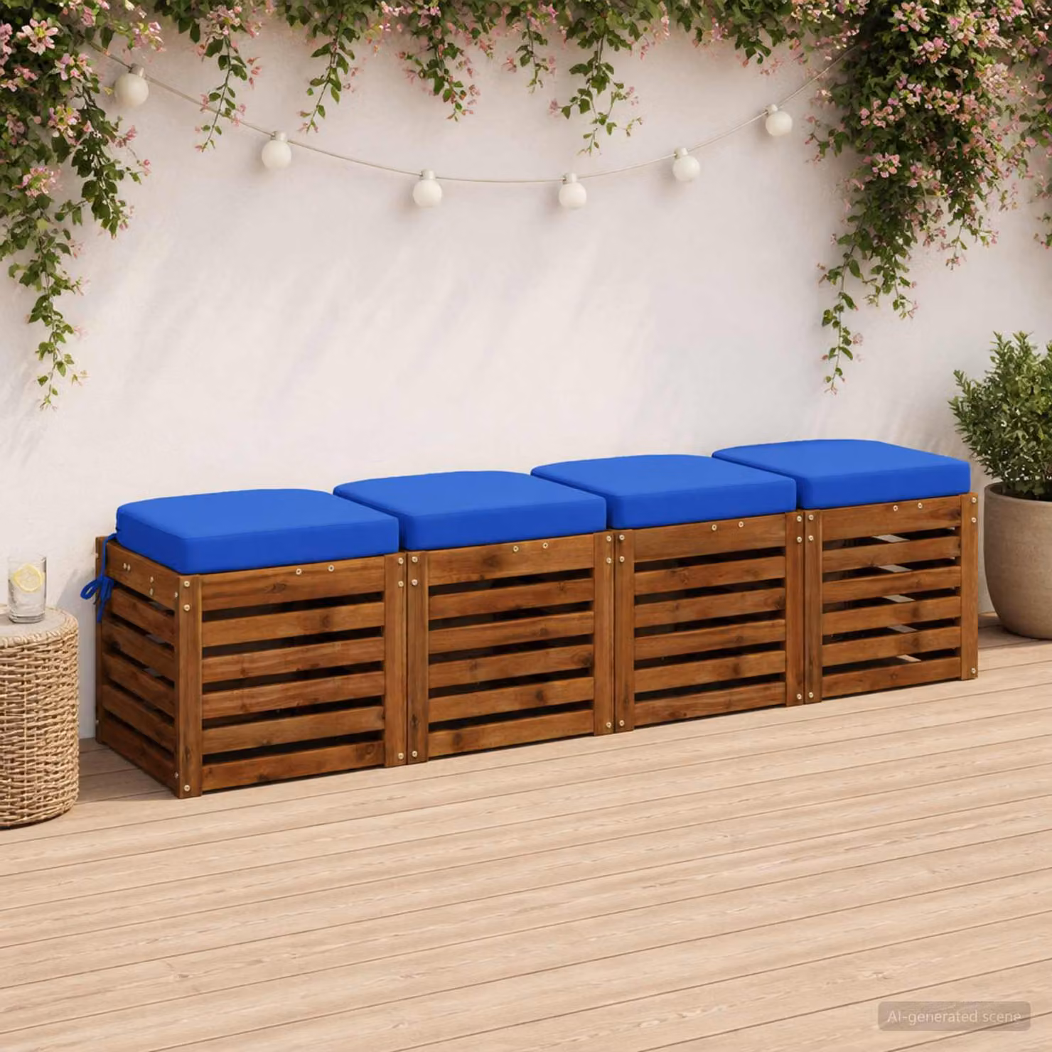 Set di 4 cuscini per sedile vidaXL SOEST in poliestere blu con fodera rimovibile e imbottitura in schiuma