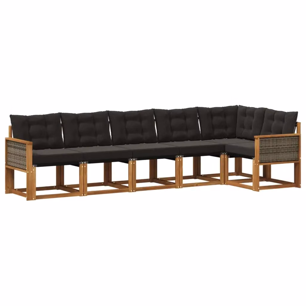 Set di divani da esterno vidaXL in legno di acacia e textilene, 6 pezzi, Naturale e Nero – 2