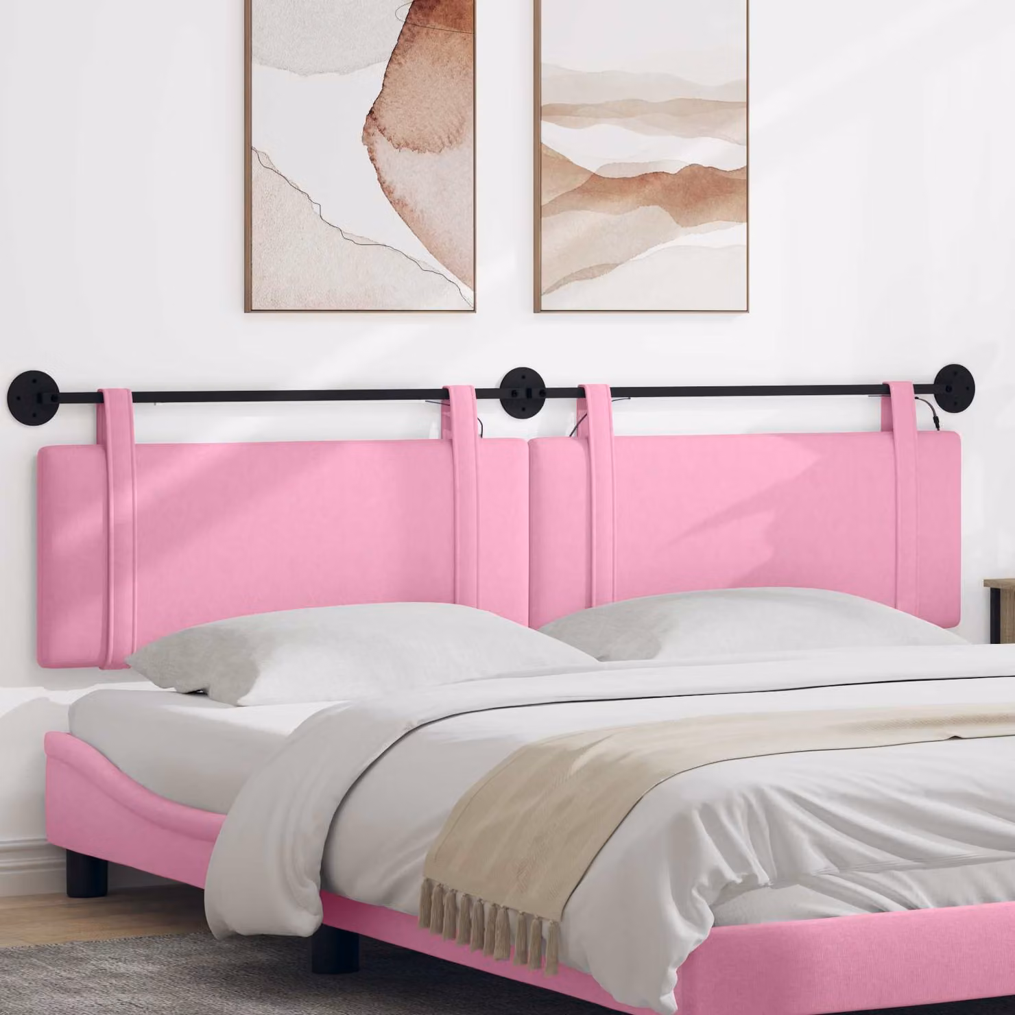 Testiera sospesa vidaXL in tessuto rosa con illuminazione integrata e pannello imbottito