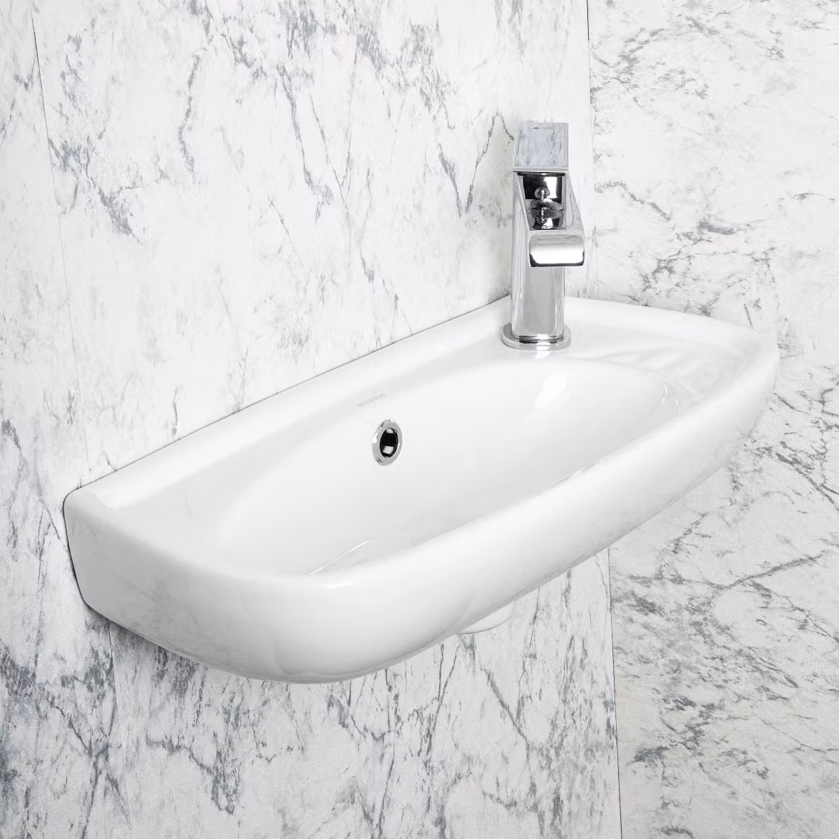 Lavabo sospeso, lavabo, bianco, 51 x 25 cm, destro, Vetroceramica sanitaria, lavabo a parete