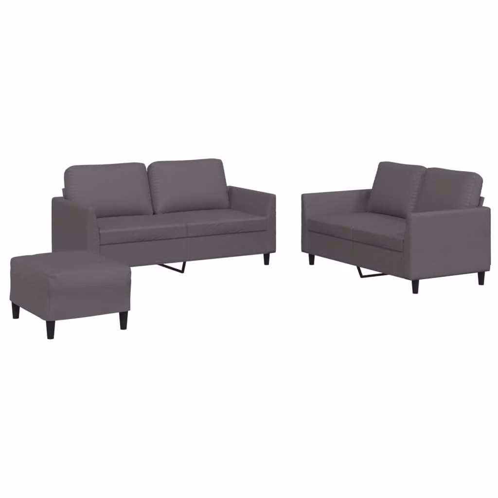 Set di Divani 3 pz con Cuscini Grigio in Pelle finta