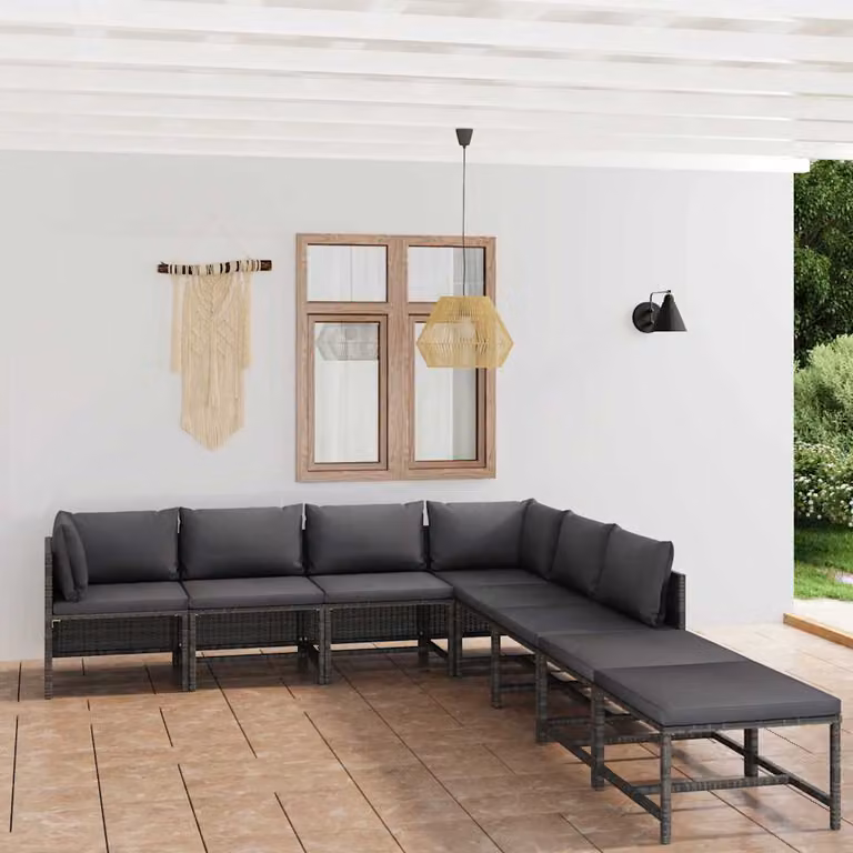 vidaXL Set Divani da Giardino 8 pz a Forma a L con Cuscini in Polyrattan Grigio Antracite e Struttura in Acciaio