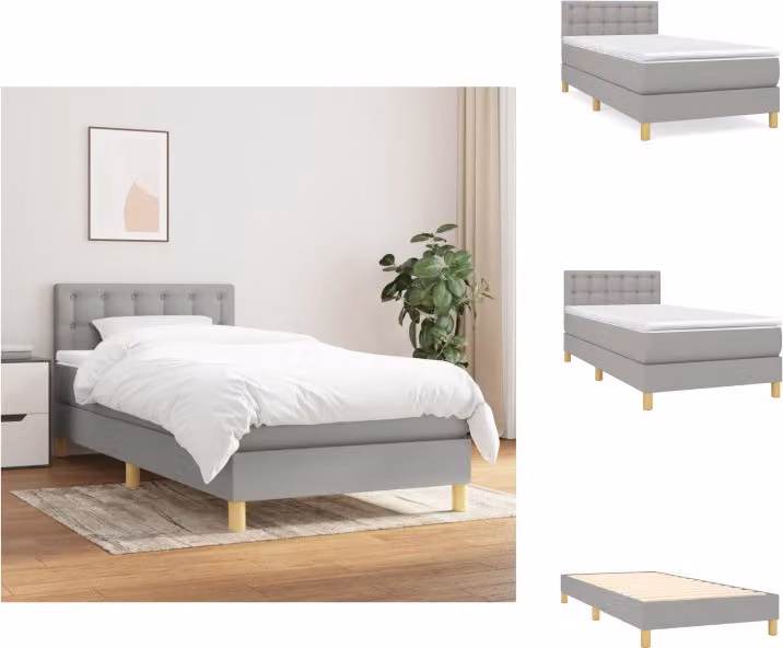 vidaXL Letto a molle con materasso grigio chiaro 90x190 cm in tessuto - Letti & strutture letto