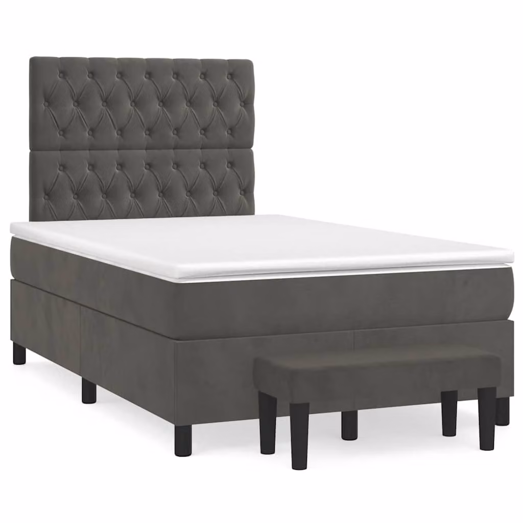 vidaXL Giroletto a Molle Ibrido con Materasso in Velluto Grigio e Bianco L/P/H: 200 x 120 x 193 cm