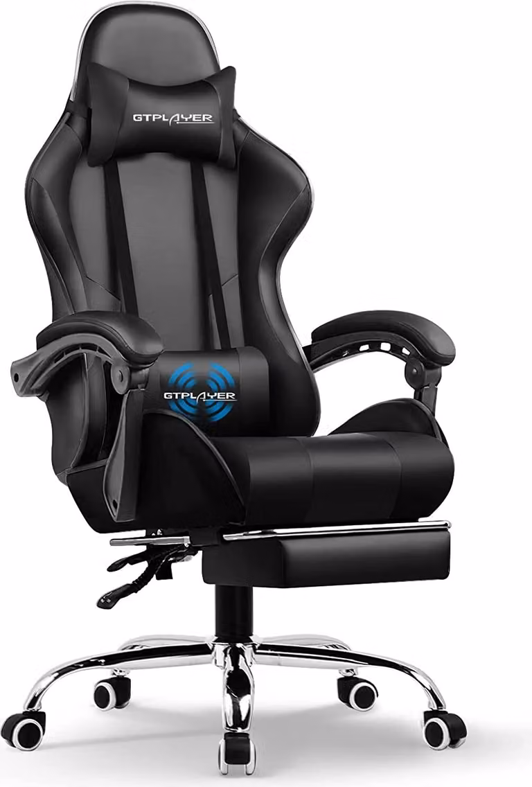 GTPLAYER Sedia da ufficio Sedia da gioco Poltrona da gioco massaggiante Sedia da gioco ergonomica con poggiapiedi, poggiatesta cuscino lombare massaggiante, sedia da gioco imbottita, sedia girevole
