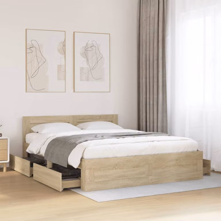 vidaXL Giroletto con Testiera in Legno Multistrato Rovere Sonoma Marrone L: 150 cm, P: 200 cm