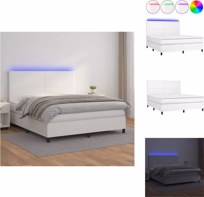 vidaXL Letto a molle con materasso e LED bianco 180x200 cm in Pelle finta - Letti e strutture letto