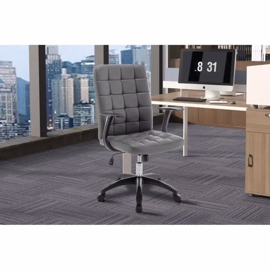 Sedia da ufficio KARDEN Meublorama in tessuto grigio con braccioli, girevole e design moderno per home office – 2