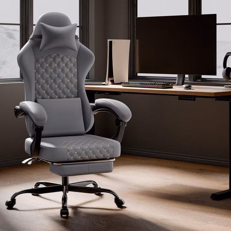 Sedia da gaming - Sedia per videogiochi - Sedia da ufficio - Sedia da gioco - Sedia da lavoro - Pelle vera, ergonomica - Funzione massaggio